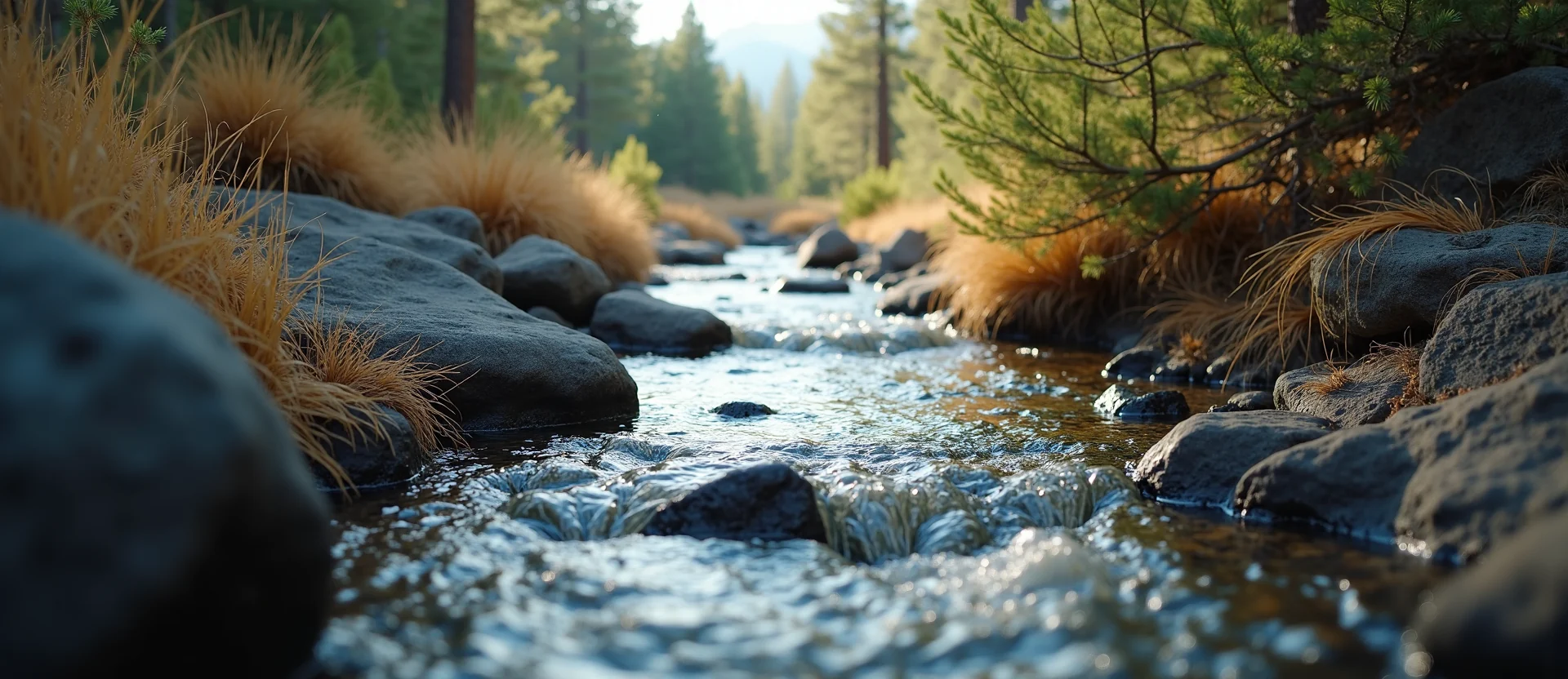 Symbolizing Flow/Cleansing: A local Ponderosa Pine clear cold snowmelt stream. - AI Generated