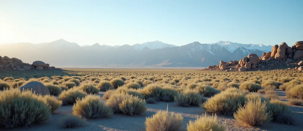 Symbolizing Stability/Peak: A local Sagebrush (Artemisia tridentata) distant Sierra horizon. - AI Generated