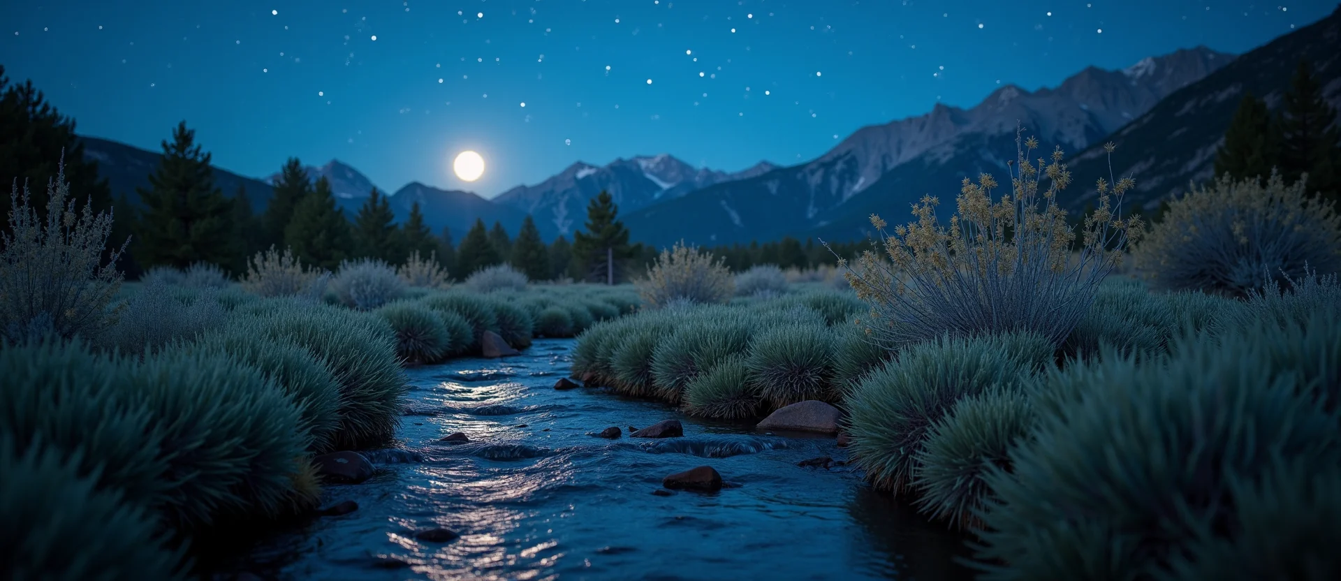 Symbolizing Flow/Cleansing: A local Rabbitbrush babbling mountain creek. - AI Generated