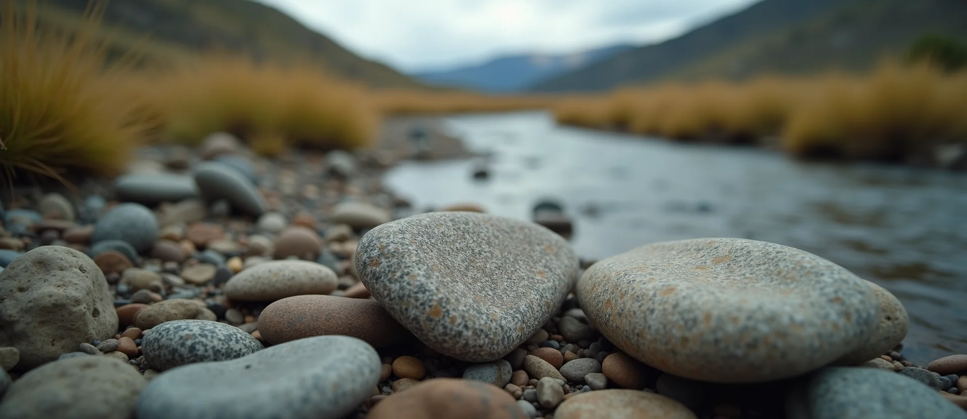 Symbolizing Flow/Cleansing: A local Rabbitbrush smooth Truckee river stones. - AI Generated
