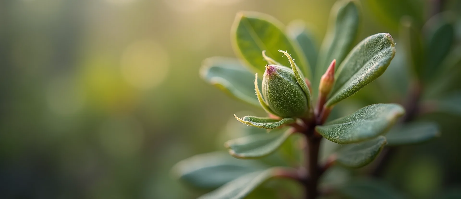 Symbolizing Seed/New Beginning: A local Desert Peach new green bud on a branch. - AI Generated