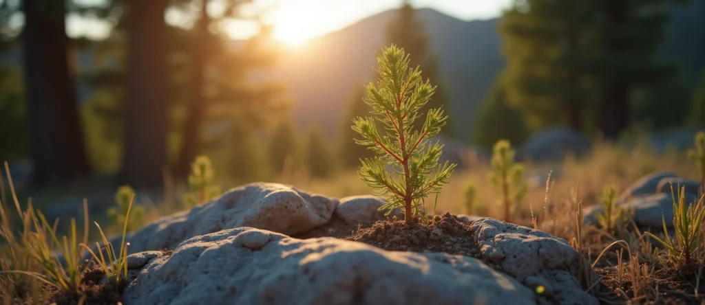 Symbolizing Seed/New Beginning: A local Ponderosa Pine sprouting sagebrush seedling. - AI Generated
