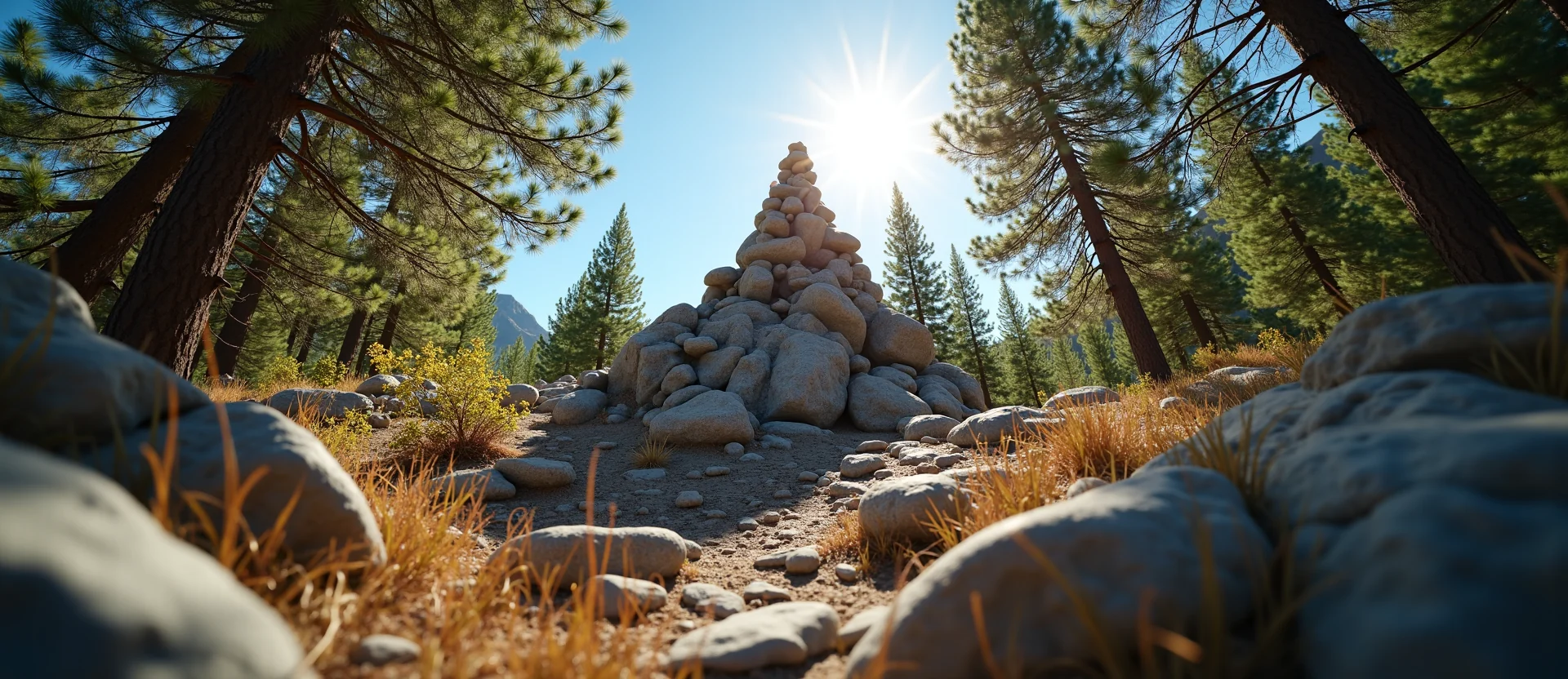 Symbolizing Stability/Peak: A local Ponderosa Pine ancient rock cairn. - AI Generated