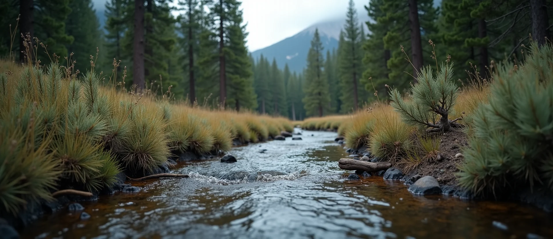 Symbolizing Flow/Cleansing: A local Ponderosa Pine clear cold snowmelt stream. - AI Generated
