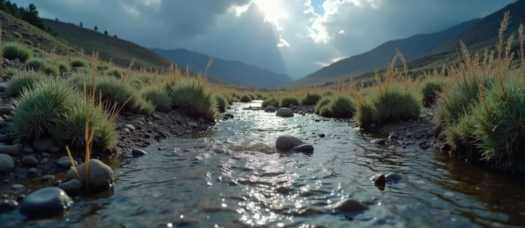 Symbolizing Flow/Cleansing: A local Sagebrush (Artemisia tridentata) clear cold snowmelt stream. - AI Generated