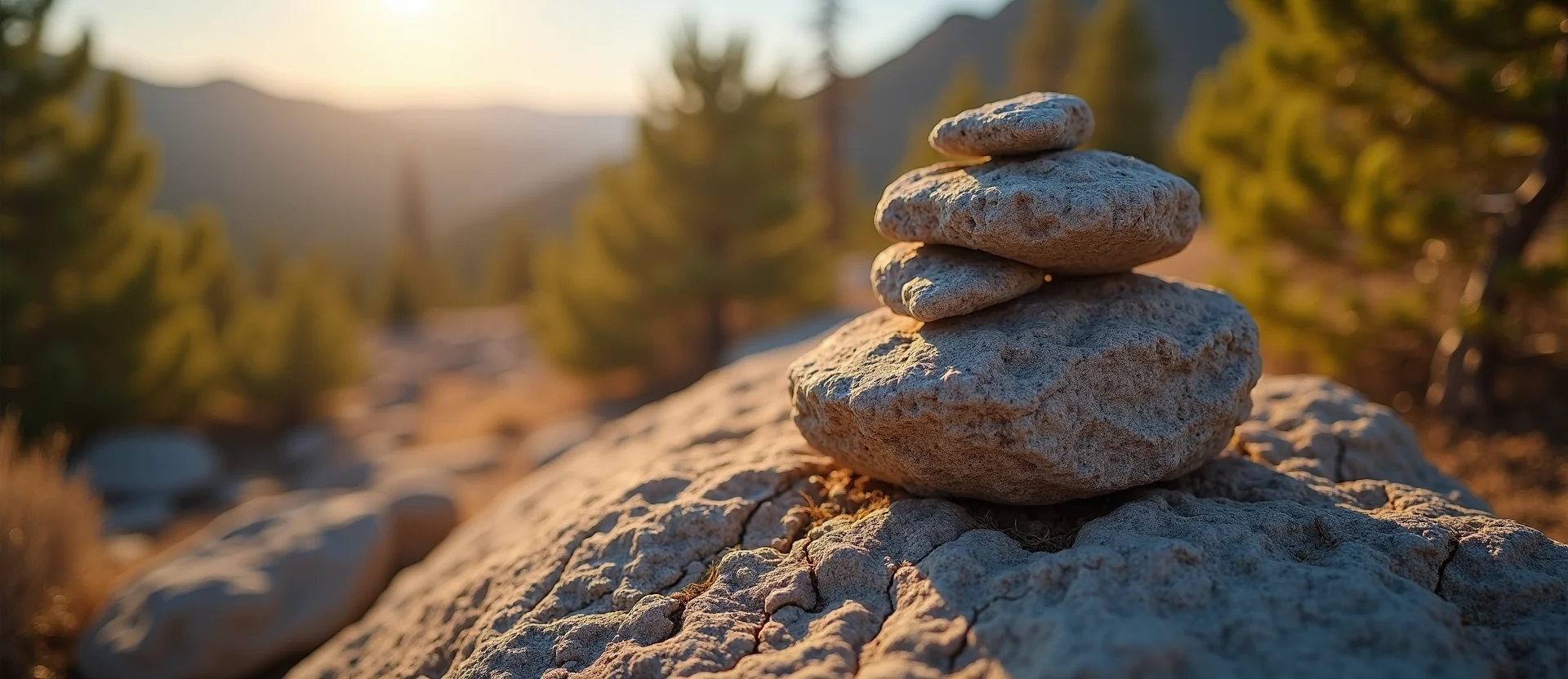 Symbolizing Stability/Peak: A local Sierra Juniper ancient rock cairn. - AI Generated