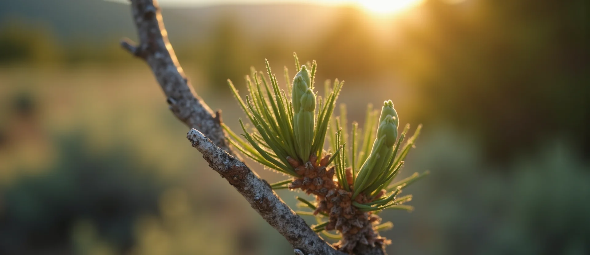 Symbolizing Seed/New Beginning: A local Sagebrush (Artemisia tridentata) new green bud on a branch. - AI Generated