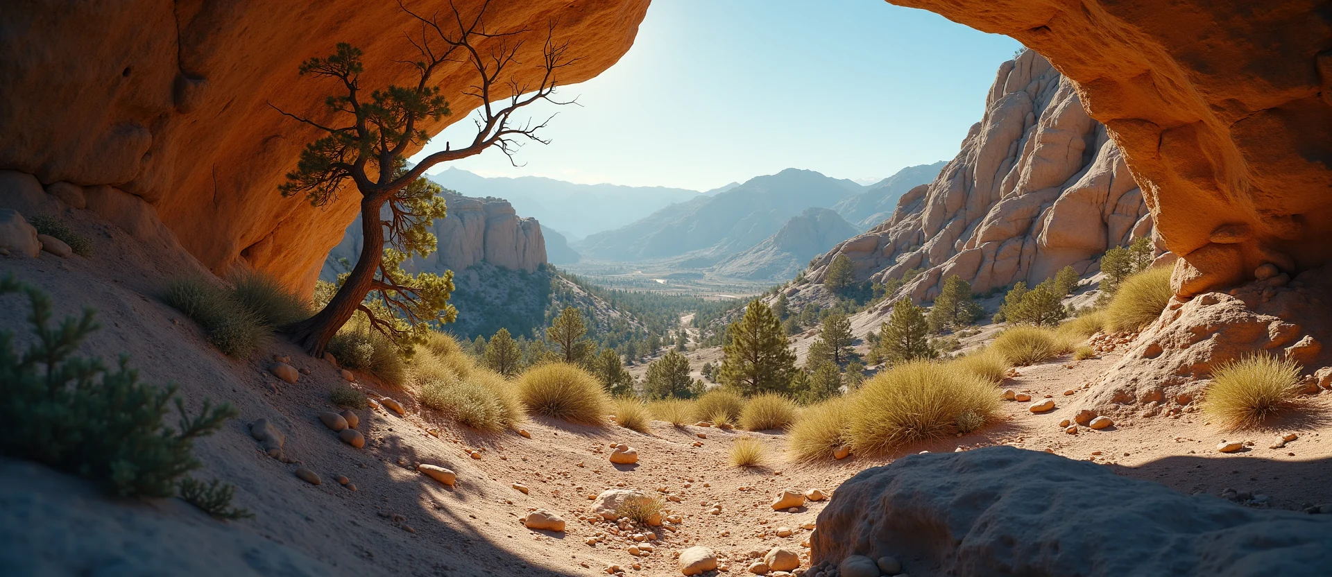 Symbolizing Growth/Resilience: A local Sierra Juniper tree growing out of a rock cleft. - AI Generated