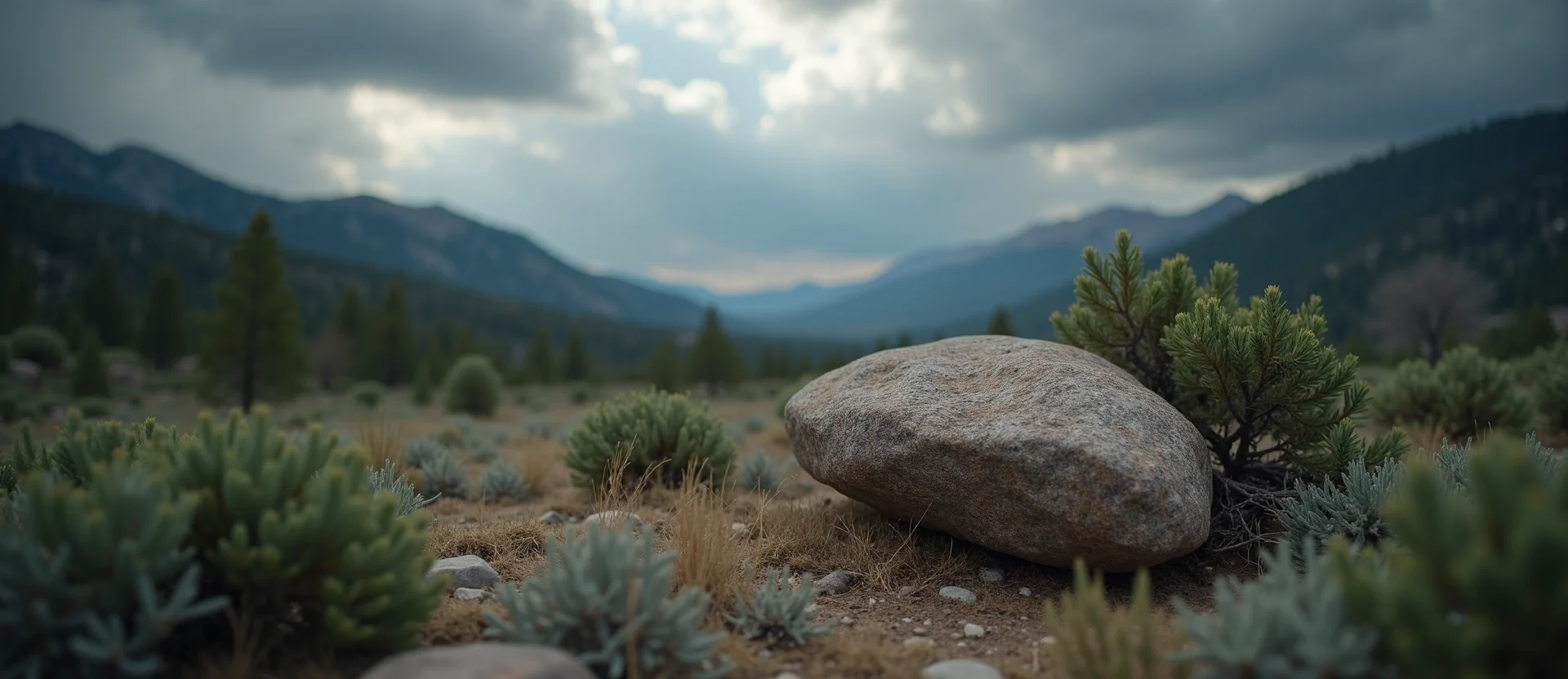 Symbolizing Stability/Peak: A local Bitterbrush unshakable boulder. - AI Generated