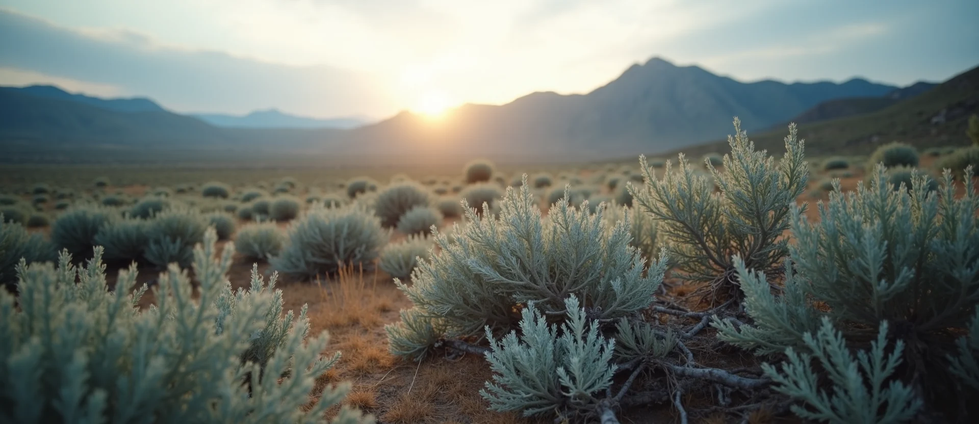 Symbolizing Stability/Peak: A local Bitterbrush distant Sierra horizon. - AI Generated