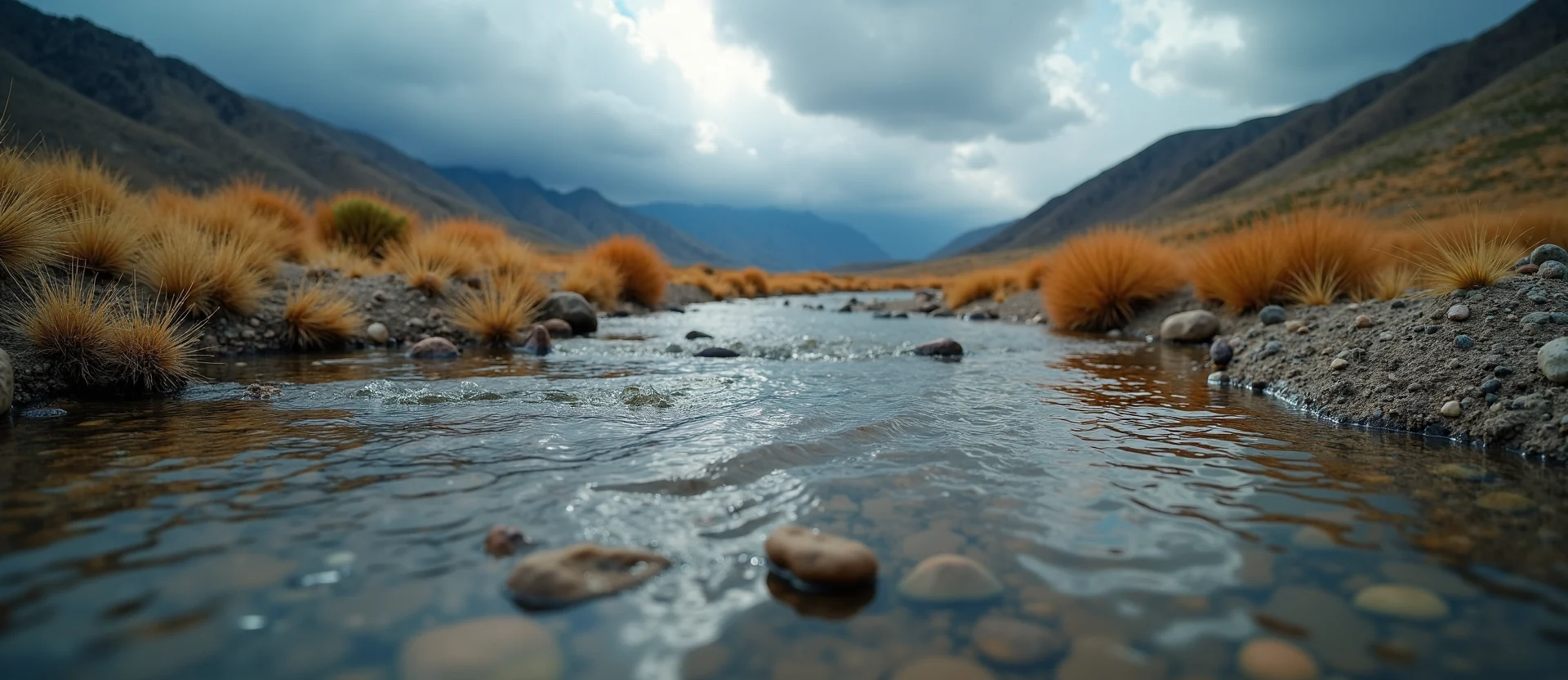 Symbolizing Flow/Cleansing: A local Desert Peach clear cold snowmelt stream. - AI Generated
