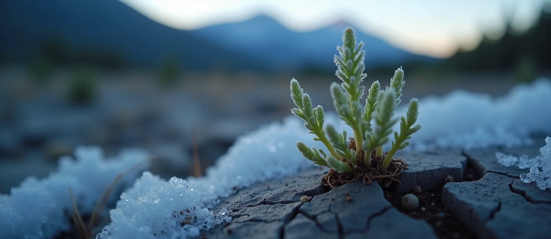 Symbolizing Seed/New Beginning: A local Mountain Mahogany shoot emerging from cracked soil. - AI Generated
