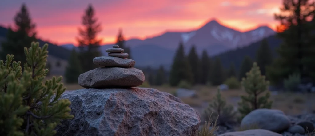 Symbolizing Stability/Peak: A local Sierra Juniper ancient rock cairn. - AI Generated