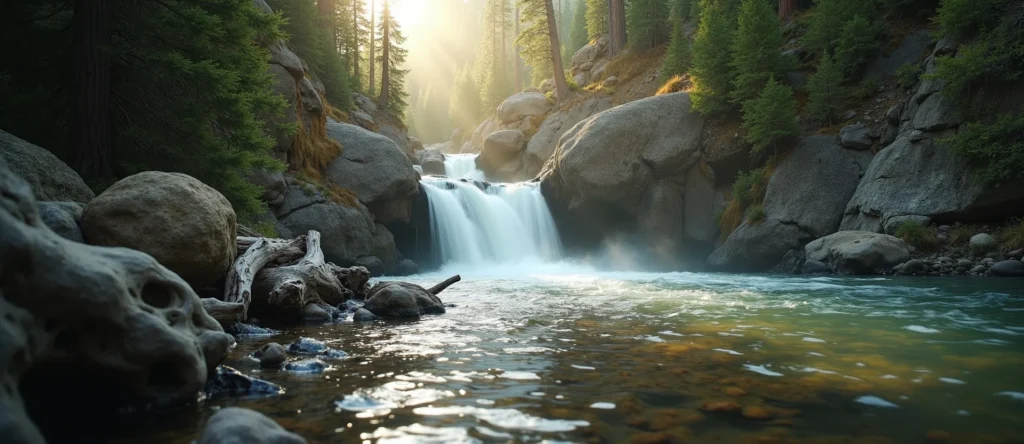 Symbolizing Flow/Cleansing: A local Mountain Mahogany hidden small waterfall. - AI Generated