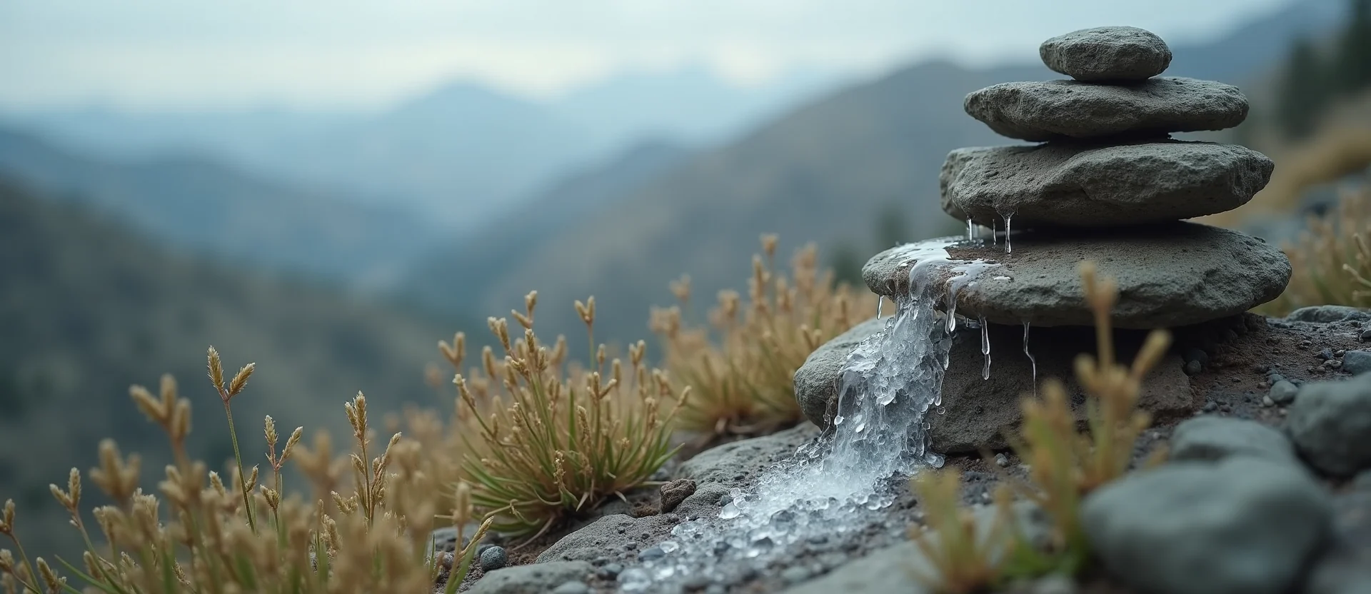Symbolizing Stability/Peak: A local Indian Paintbrush ancient rock cairn. - AI Generated