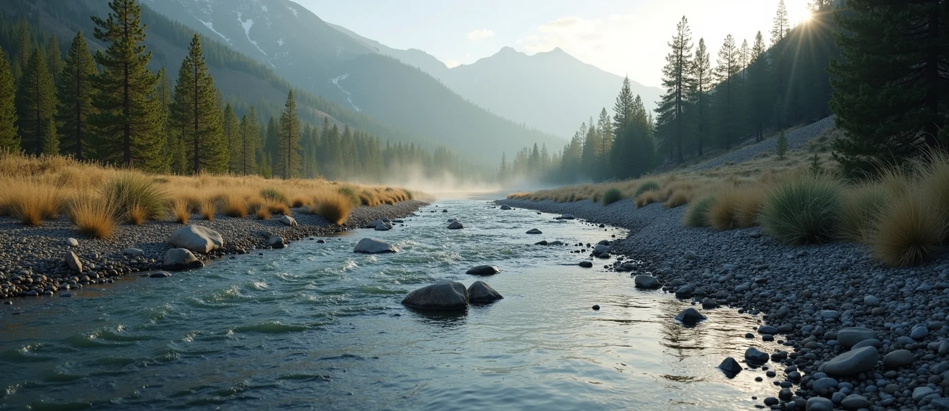 Symbolizing Flow/Cleansing: A local Sierra Juniper clear cold snowmelt stream. - AI Generated