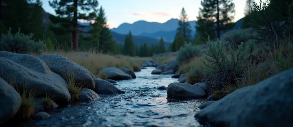Symbolizing Flow/Cleansing: A local Desert Peach babbling mountain creek. - AI Generated