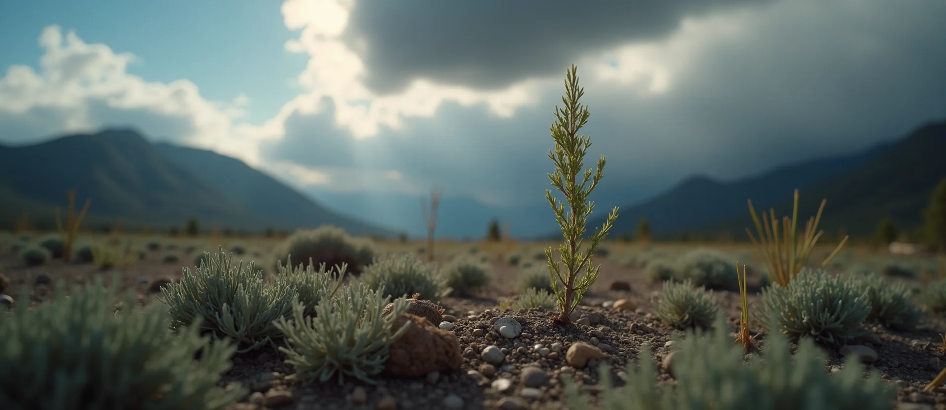 Symbolizing Seed/New Beginning: A local Indian Paintbrush sprouting sagebrush seedling. - AI Generated