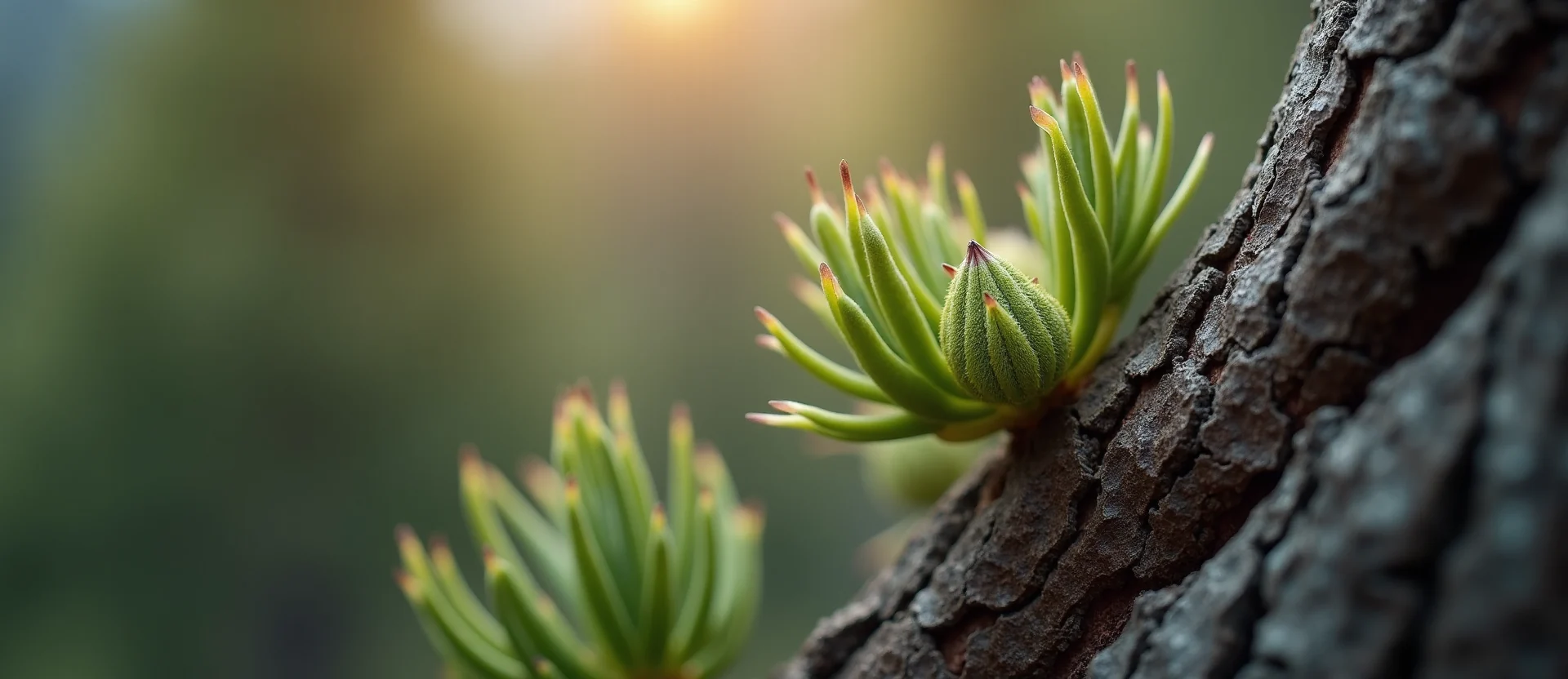 Symbolizing Seed/New Beginning: A local Mountain Mahogany new green bud on a branch. - AI Generated