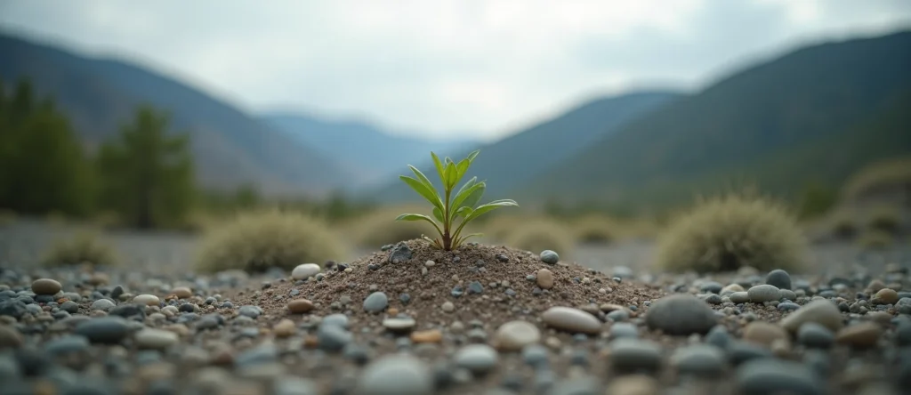 Symbolizing Seed/New Beginning: A local Sierra Juniper sprouting sagebrush seedling. - AI Generated