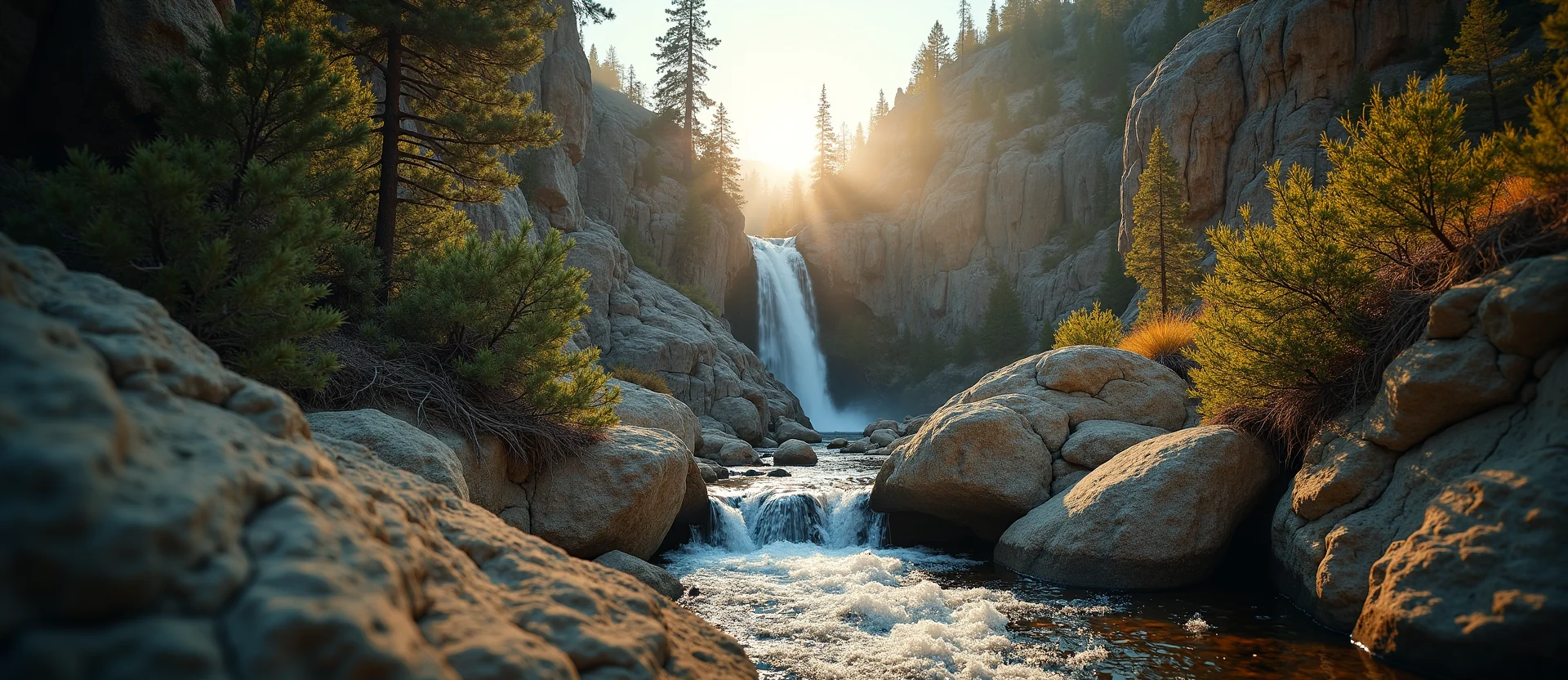 Symbolizing Flow/Cleansing: A local Bitterbrush hidden small waterfall. - AI Generated