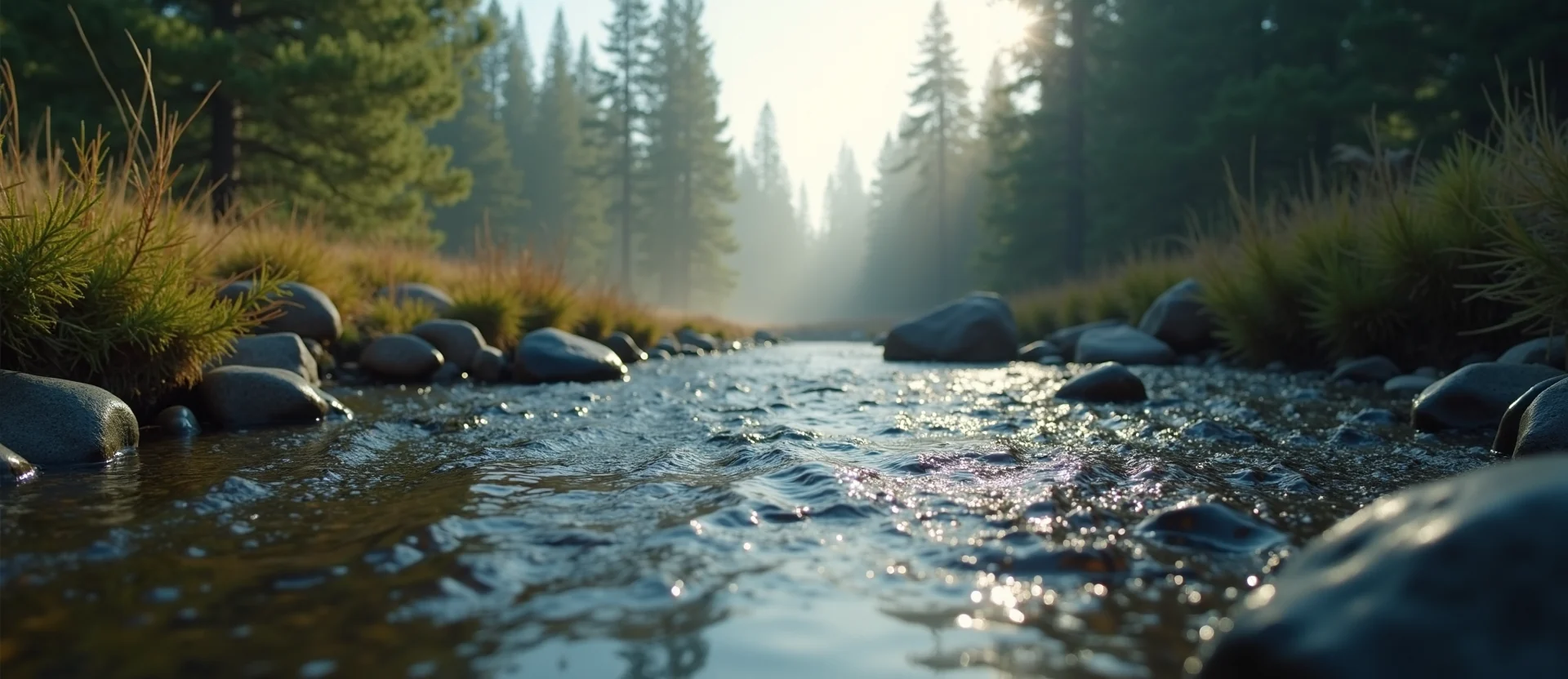 Symbolizing Flow/Cleansing: A local Sierra Juniper clear cold snowmelt stream. - AI Generated