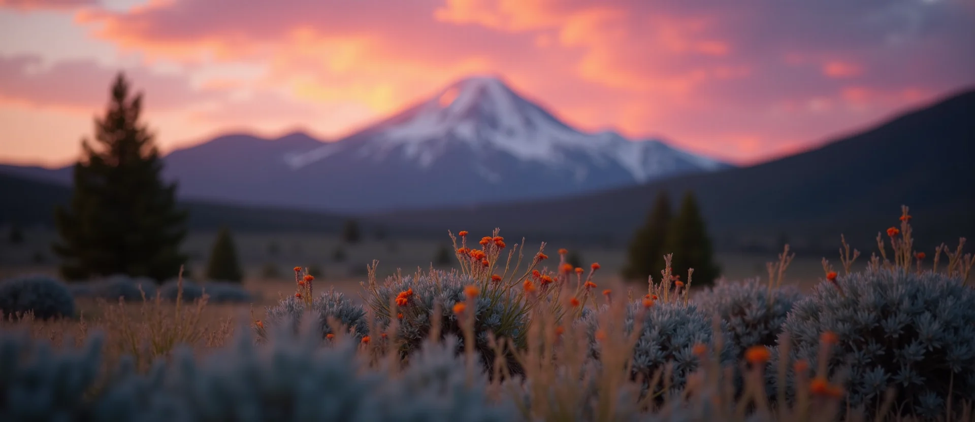 Symbolizing Identity/Local: A local Indian Paintbrush Sierra Nevada skyline. - AI Generated