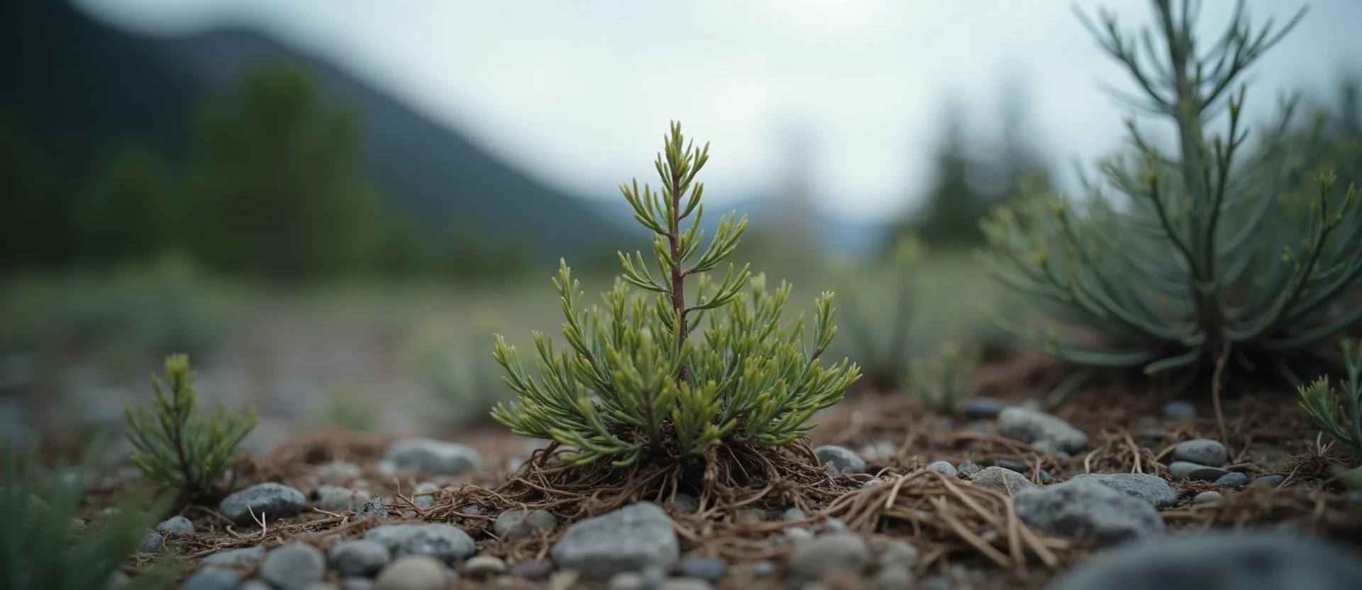 Symbolizing Seed/New Beginning: A local Mountain Mahogany sprouting sagebrush seedling. - AI Generated