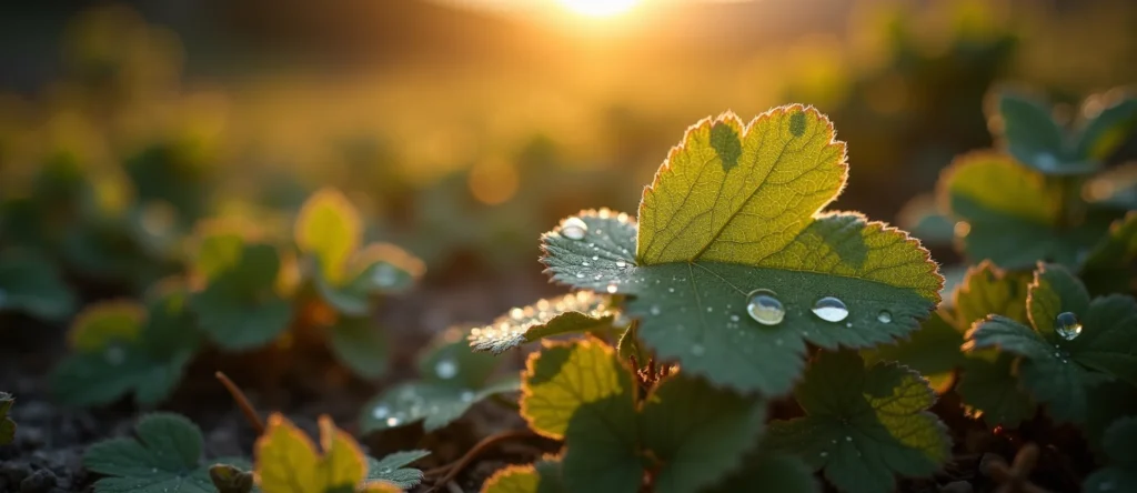 Symbolizing Flow/Cleansing: A local Quaking Aspen raindrops on desert leaves. - AI Generated
