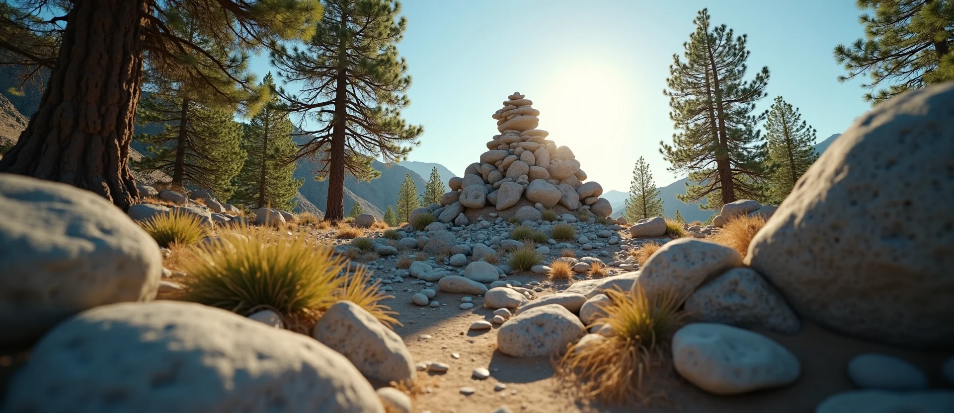 Symbolizing Stability/Peak: A local Mountain Mahogany ancient rock cairn. - AI Generated