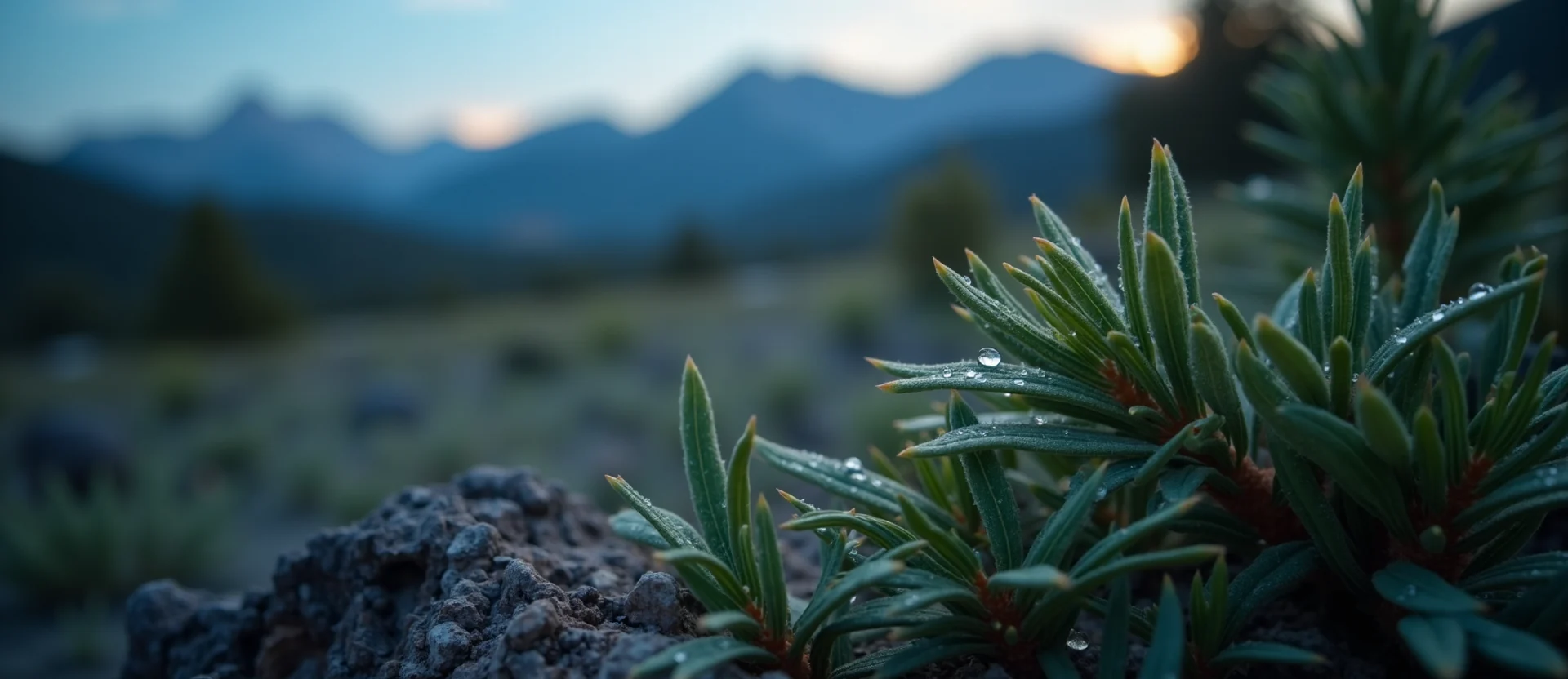 Symbolizing Flow/Cleansing: A local Indian Paintbrush raindrops on desert leaves. - AI Generated