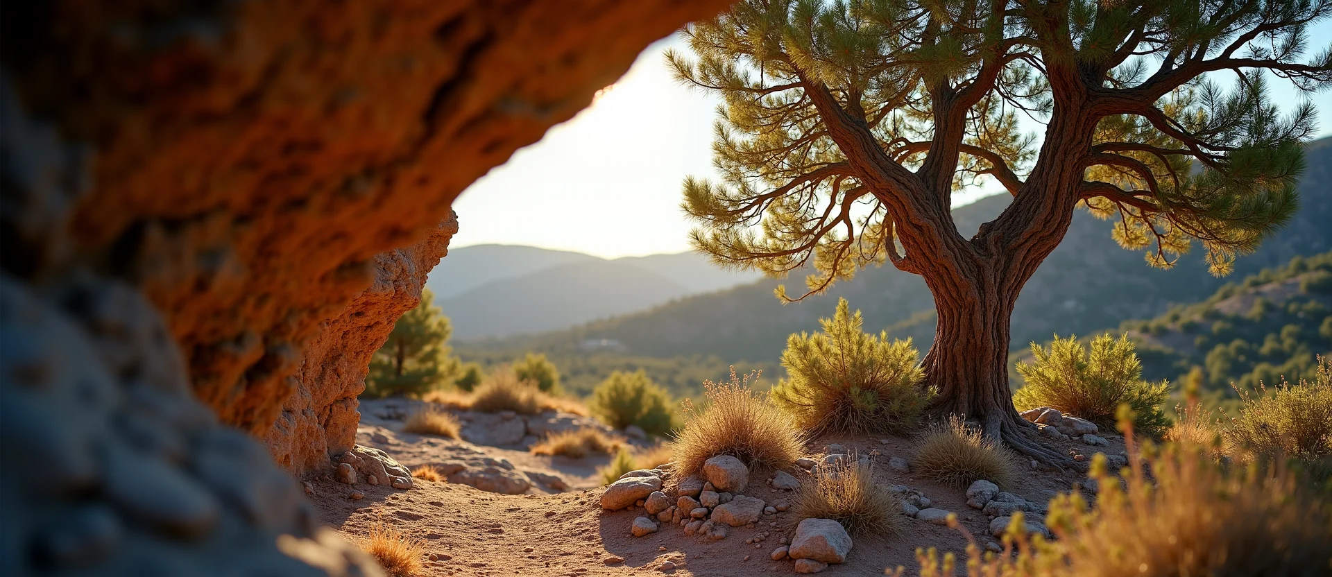 Symbolizing Growth/Resilience: A local Bitterbrush tree growing out of a rock cleft. - AI Generated