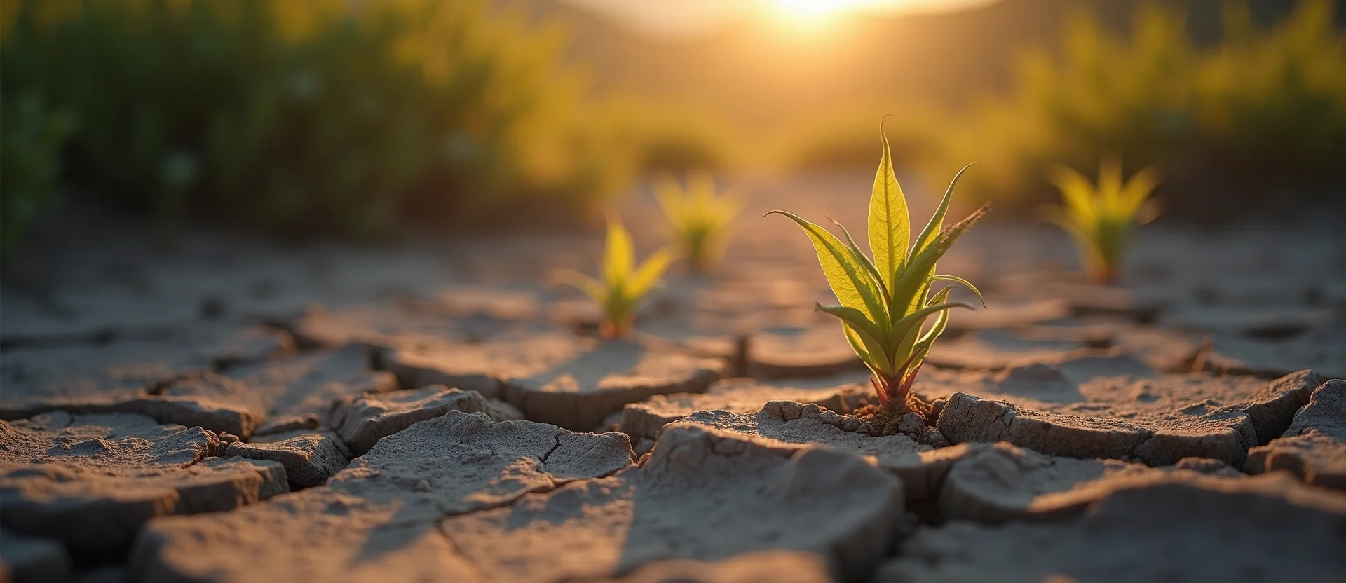 Symbolizing Seed/New Beginning: A local Desert Peach shoot emerging from cracked soil. - AI Generated