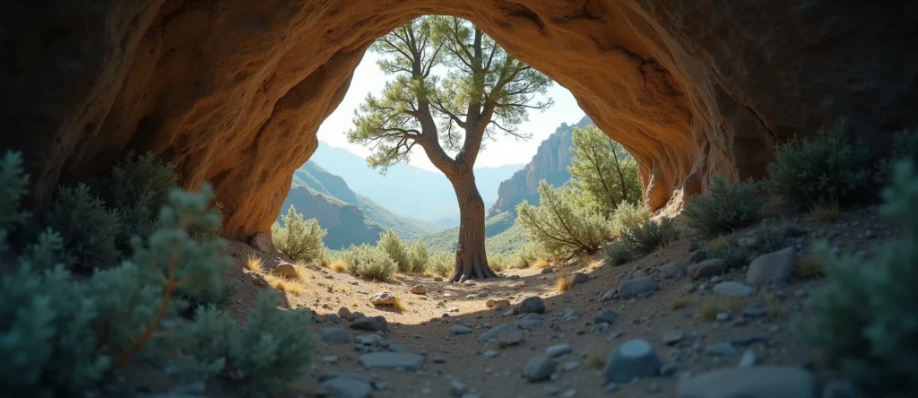 Symbolizing Growth/Resilience: A local Desert Peach tree growing out of a rock cleft. - AI Generated