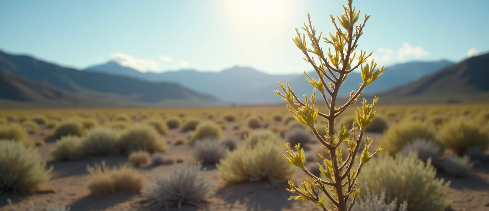 Symbolizing Growth/Resilience: A local Rabbitbrush new branch reaching for the sky. - AI Generated