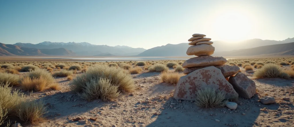 Symbolizing Stability/Peak: A local Sagebrush (Artemisia tridentata) ancient rock cairn. - AI Generated