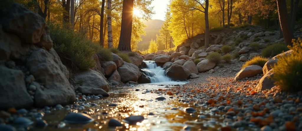 Symbolizing Flow/Cleansing: A local Quaking Aspen hidden small waterfall. - AI Generated