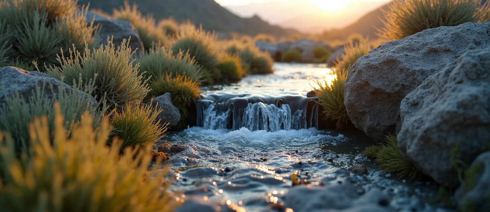 Symbolizing Flow/Cleansing: A local Sagebrush (Artemisia tridentata) hidden small waterfall. - AI Generated