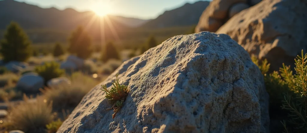 Symbolizing Stability/Peak: A local Mountain Mahogany unshakable boulder. - AI Generated