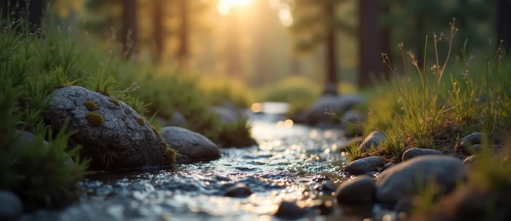 Symbolizing Flow/Cleansing: A local Bitterbrush babbling mountain creek. - AI Generated