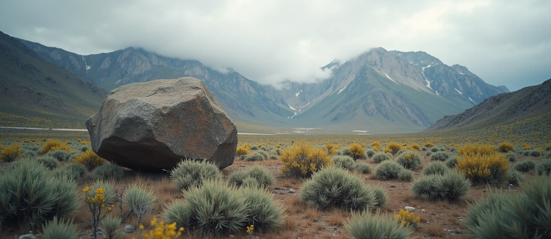 Symbolizing Stability/Peak: A local Bitterbrush unshakable boulder. - AI Generated