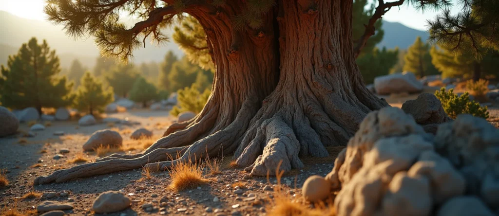 Symbolizing Growth/Resilience: A local Sierra Juniper sturdy weathered tree trunk. - AI Generated