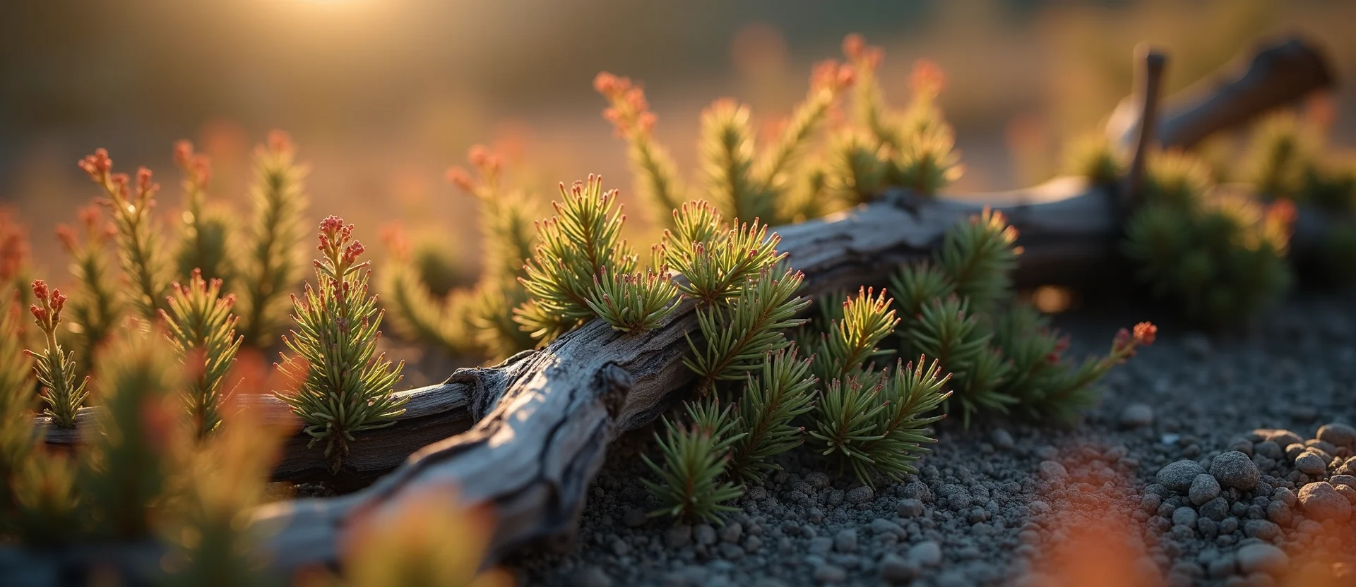 Symbolizing Growth/Resilience: A local Indian Paintbrush gnarled juniper roots. - AI Generated