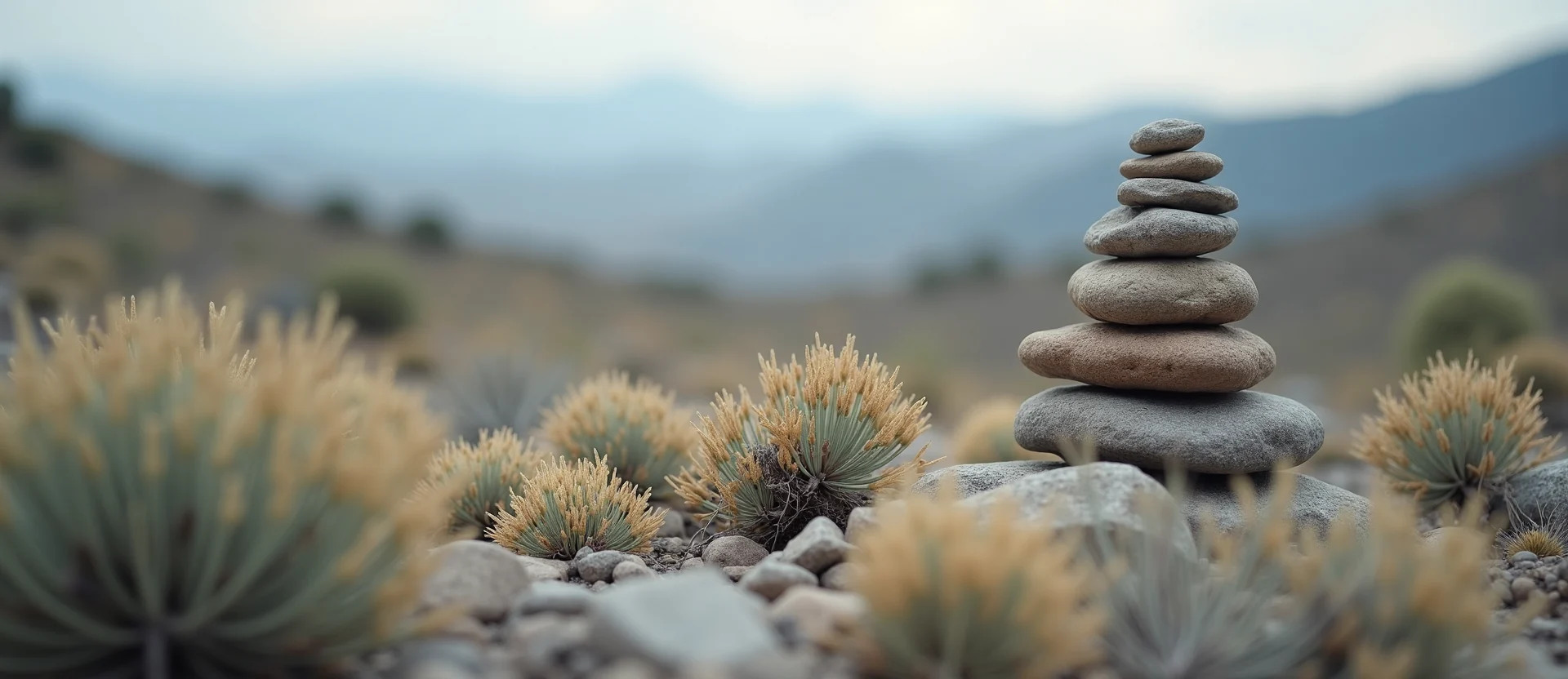 Symbolizing Stability/Peak: A local Desert Peach ancient rock cairn. - AI Generated