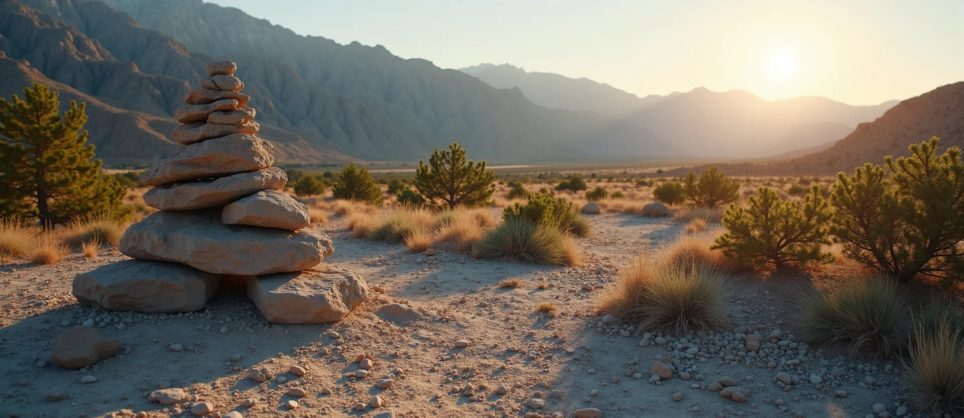 Symbolizing Stability/Peak: A local Sierra Juniper ancient rock cairn. - AI Generated