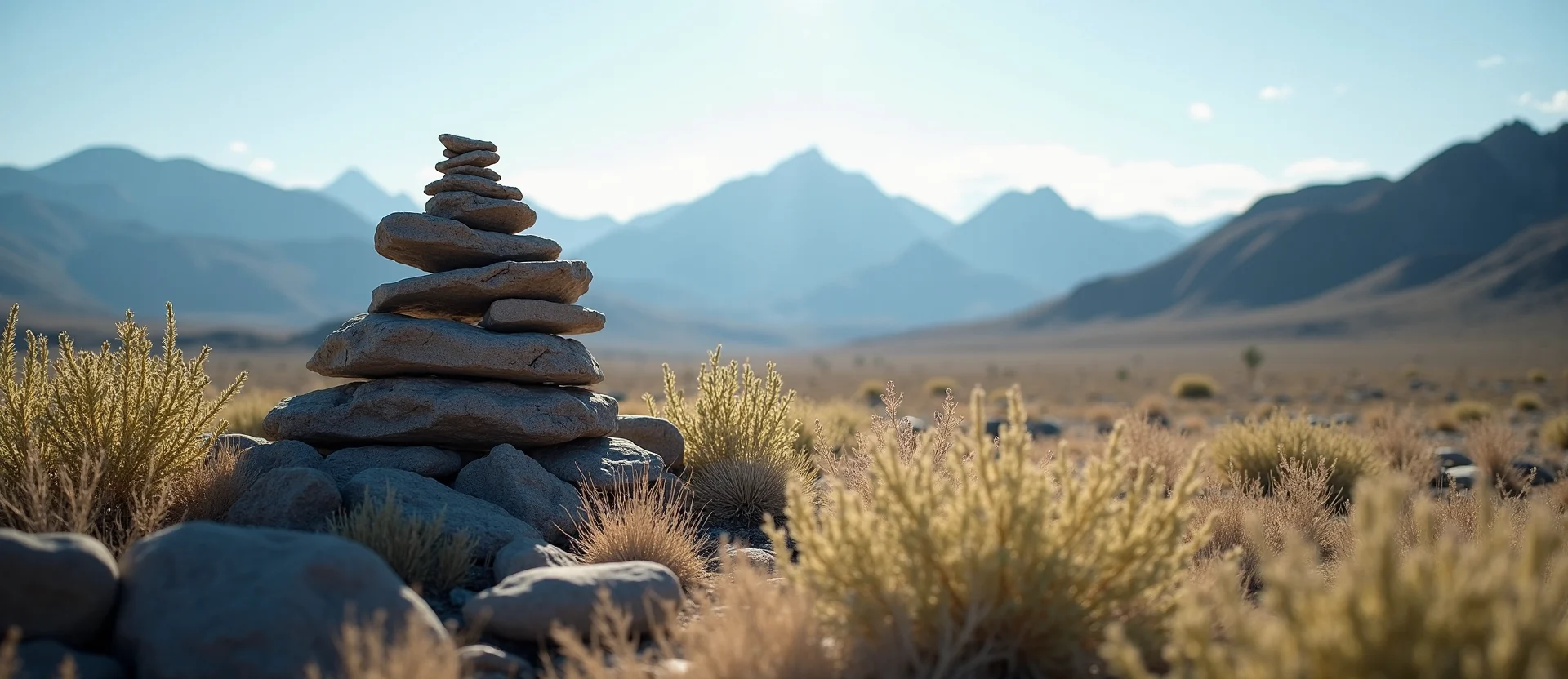 Symbolizing Stability/Peak: A local Rabbitbrush ancient rock cairn. - AI Generated