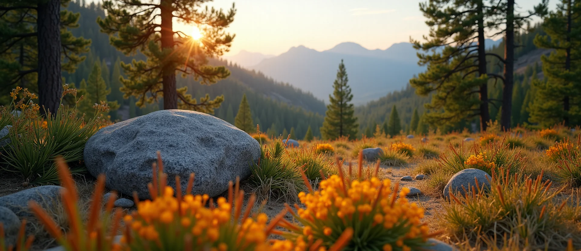 Symbolizing Stability/Peak: A local Indian Paintbrush unshakable boulder. - AI Generated