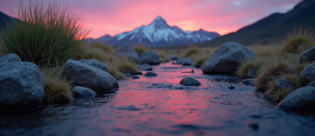 Symbolizing Flow/Cleansing: A local Desert Peach clear cold snowmelt stream. - AI Generated