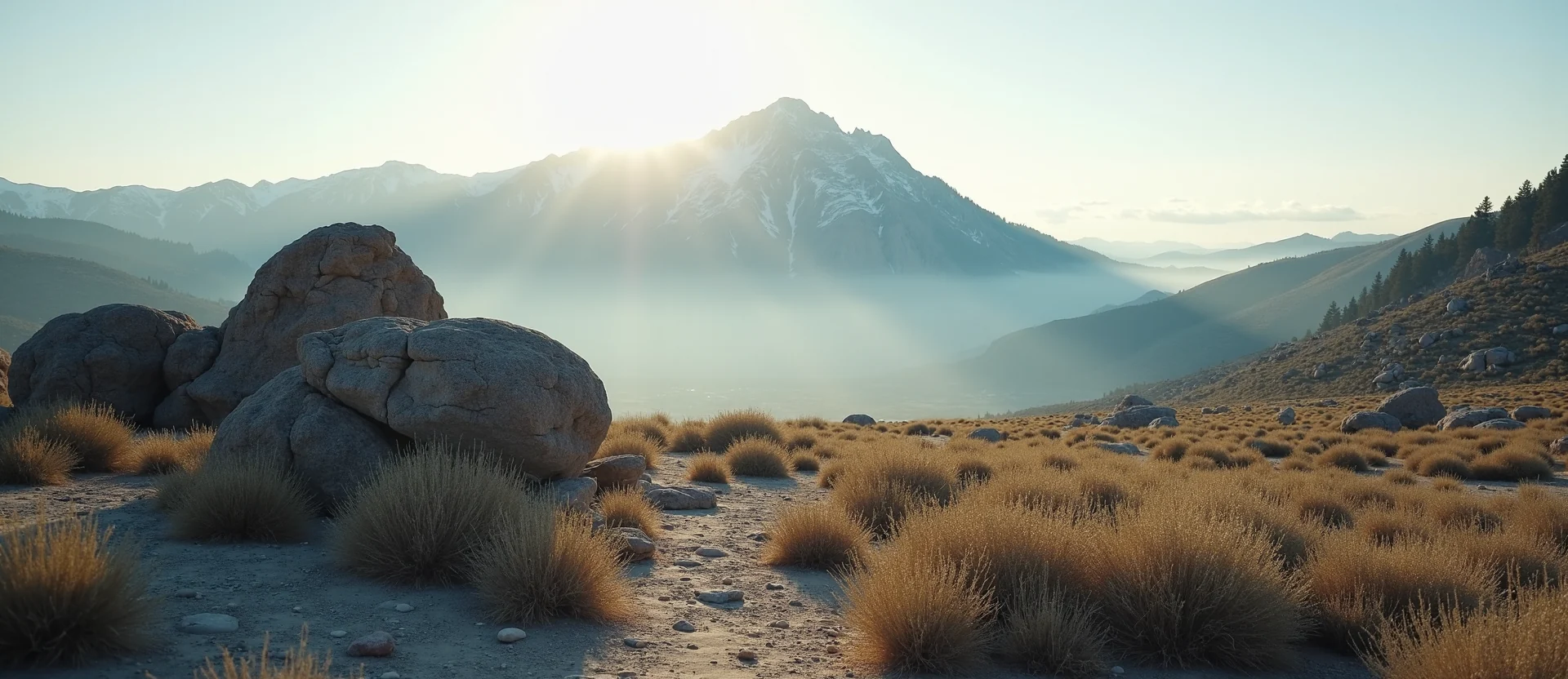 Symbolizing Stability/Peak: A local Desert Peach jagged granite peak. - AI Generated