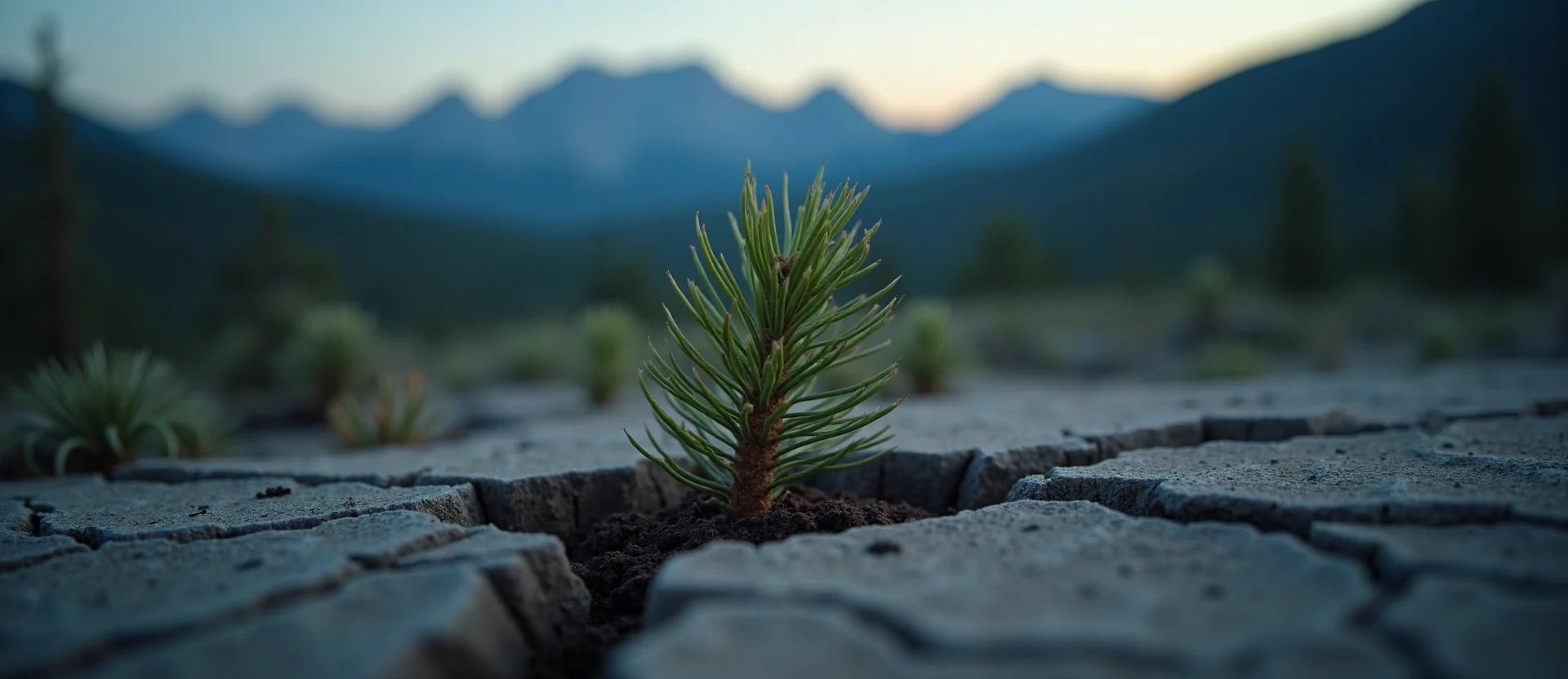 Symbolizing Seed/New Beginning: A local Mountain Mahogany shoot emerging from cracked soil. - AI Generated